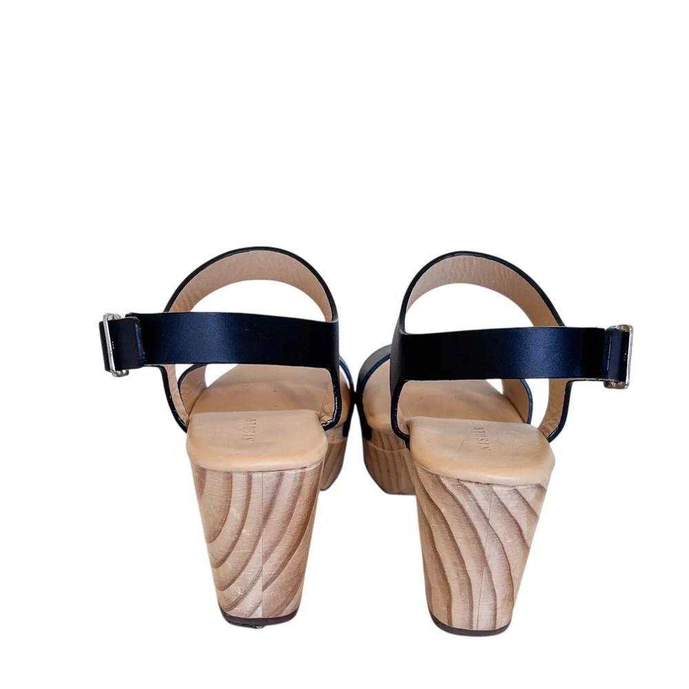 Nisolo Womens Open Toe Platform Sandals Size 8.5 Black‎ Leather Wood Block Heel